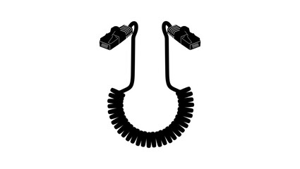 LAN Ethernet Network Coiled Cable , black isolated silhouette