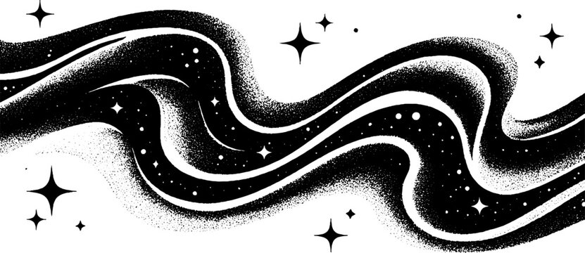 Engraved illustration of swirling bubbles and stars for decorative design