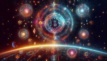 Fototapeta premium A blockchain based NFT collection with abstract designs and glow
