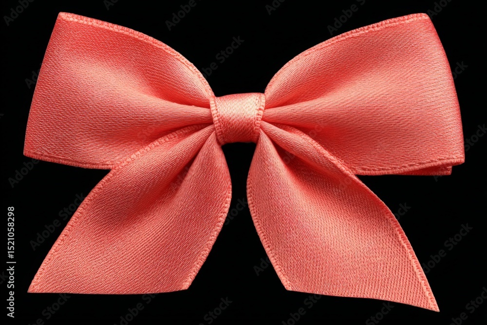 Aufkleber Bright coral ribbon bow with elegant shape on a black background creating a striking visual contrast