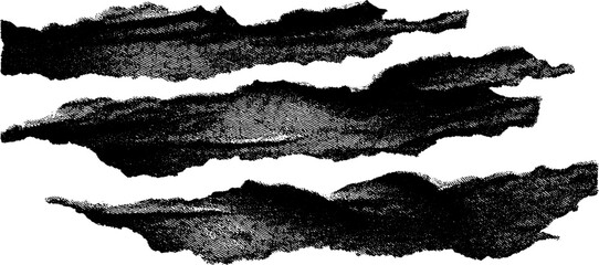 Engraved torn fabric edges illustration set for design projects