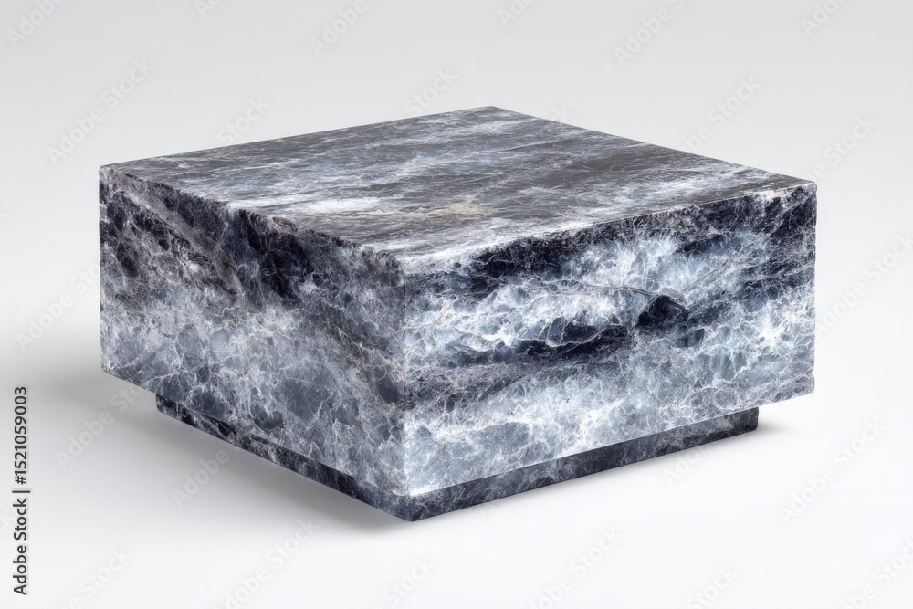 Poster Stylish modern square marble table with a sleek design and unique gray and blue veining pattern