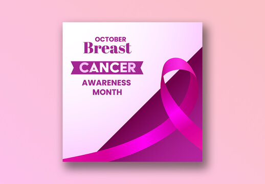 October Breast Cancer Awareness Month Editable Social Media Post with Pink Ribbon.