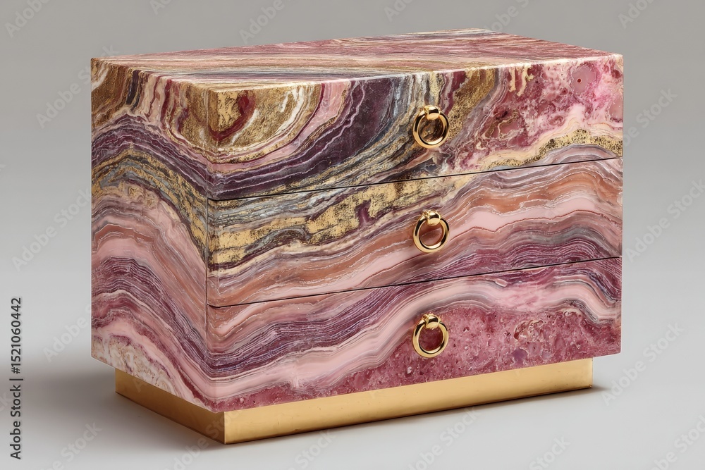 Poster unique modern dresser with colorful agate patterns and gold accents in minimalistic design