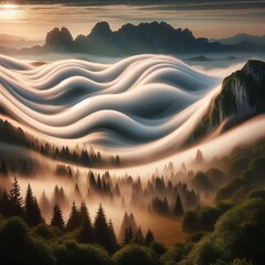 A fog bank curling into a living tapestry weaving itself into gh