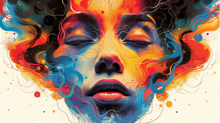 Colorful Abstract Portrait of a Woman with Artistic Fluid Effects
