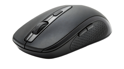 Black wireless computer mouse isolated on transparent background