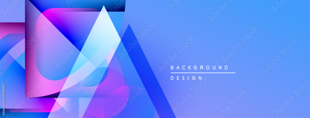 Poster Abstract vibrant shapes overlap, creating dynamic blue purple gradient. Modern design suggests digital art, background element.