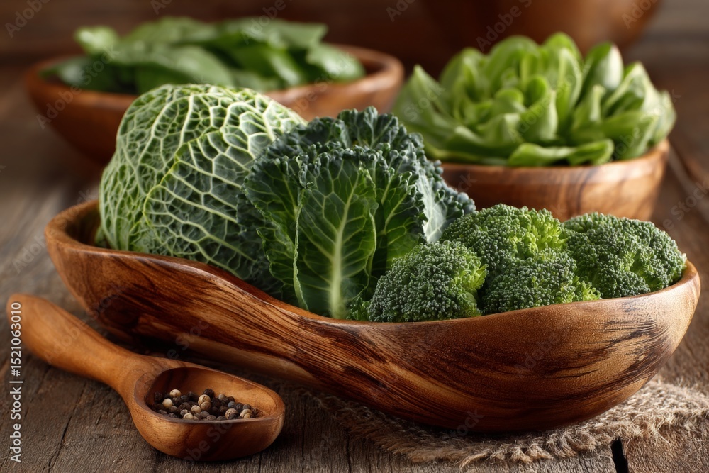 Aufkleber freshly harvested vegetables displayed in wooden bowl on rustic table with greens in background