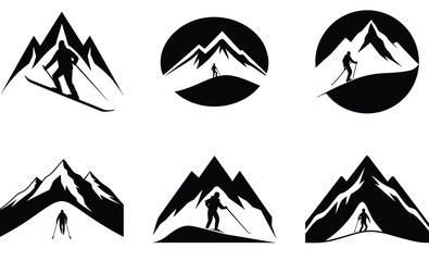 Fototapeta premium Skier Skiing Fast Silhouette Set – High-Speed Winter Sports Vector Clipart Featuring Dynamic Downhill Poses, Snow Action, Athletic Motion for Cold Season Designs
