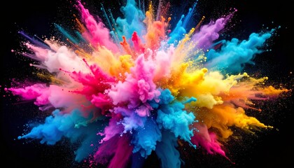 Vibrant Color Powder Explosion on Black Background