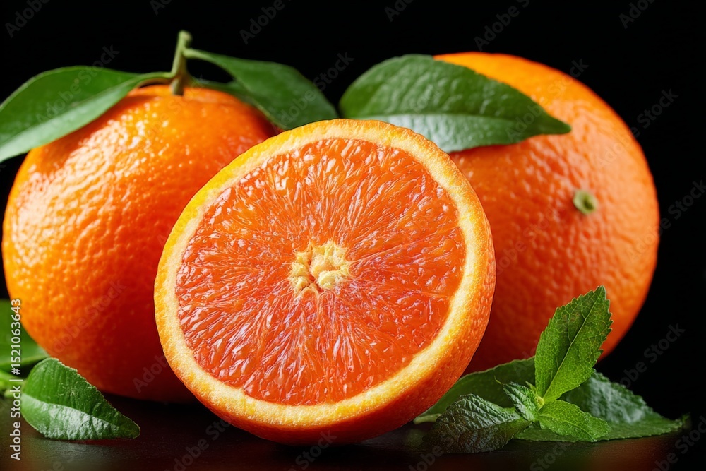 Aufkleber Fresh oranges showcase vibrant color and texture in a dark setting highlighting their juiciness and natural beauty