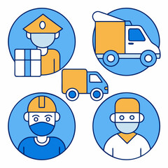 Courier and delivery icon pack vector illustration