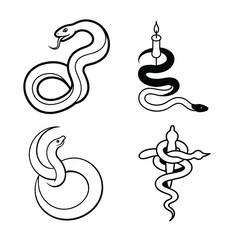 Fototapeta premium A collection of four unique snake illustrations, each with distinct styles and poses.