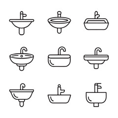 Sink Icon Set for Kitchen. Vector Illustration of Different Bathroom Sink Styles
