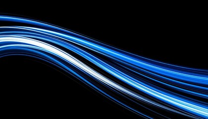 Abstract Blue Light Waves on Black Background