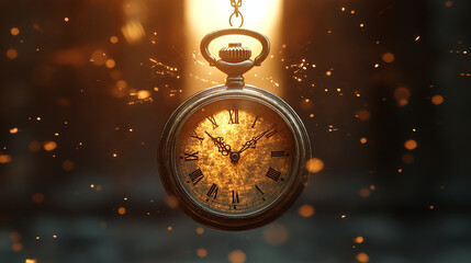 A vintage pocket watch suspended in mid-air 