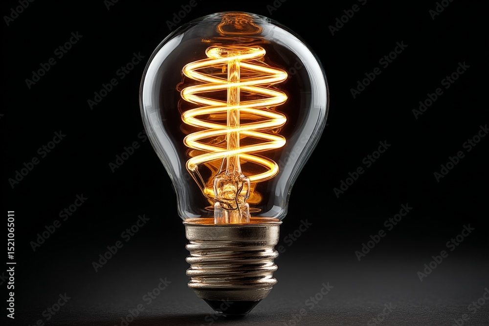 Poster unique vintage light bulb with glowing filament captured on a dark backdrop showcasing its intricate