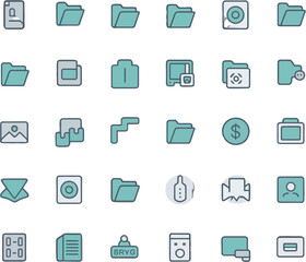 Twentyeight distinct simple folder and file icons rest against a transparent backdrop