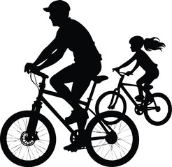 Obraz premium Family Cycling Silhouette in Mountains – EPS Vector for Outdoor Adventure & Sports Design