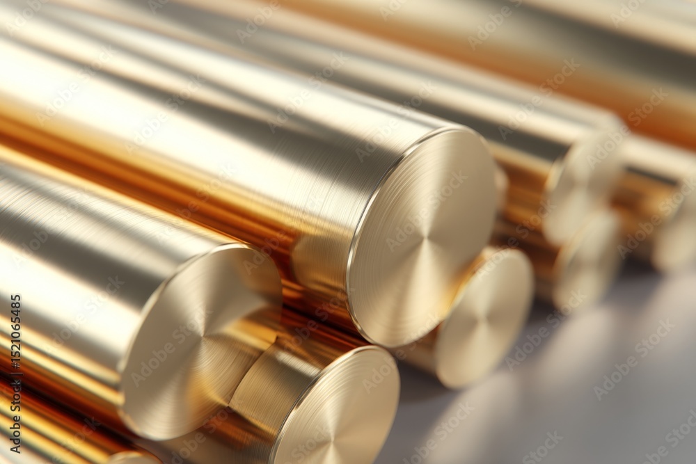 Poster close-up view of polished metal rods showcasing their reflective surfaces and cylindrical shapes in 