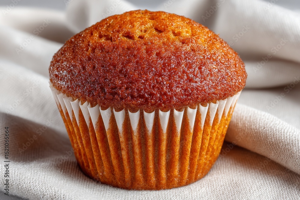 Poster muffin placed on a soft cloth with golden brown color highlighting its texture and baked perfection