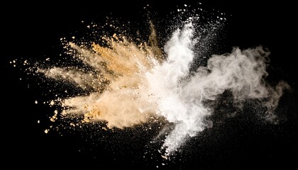 Abstract Beige and White Powder Explosion on Black