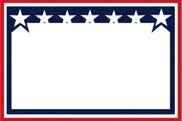Patriotic red white and blue star frame border isolated on transparent background