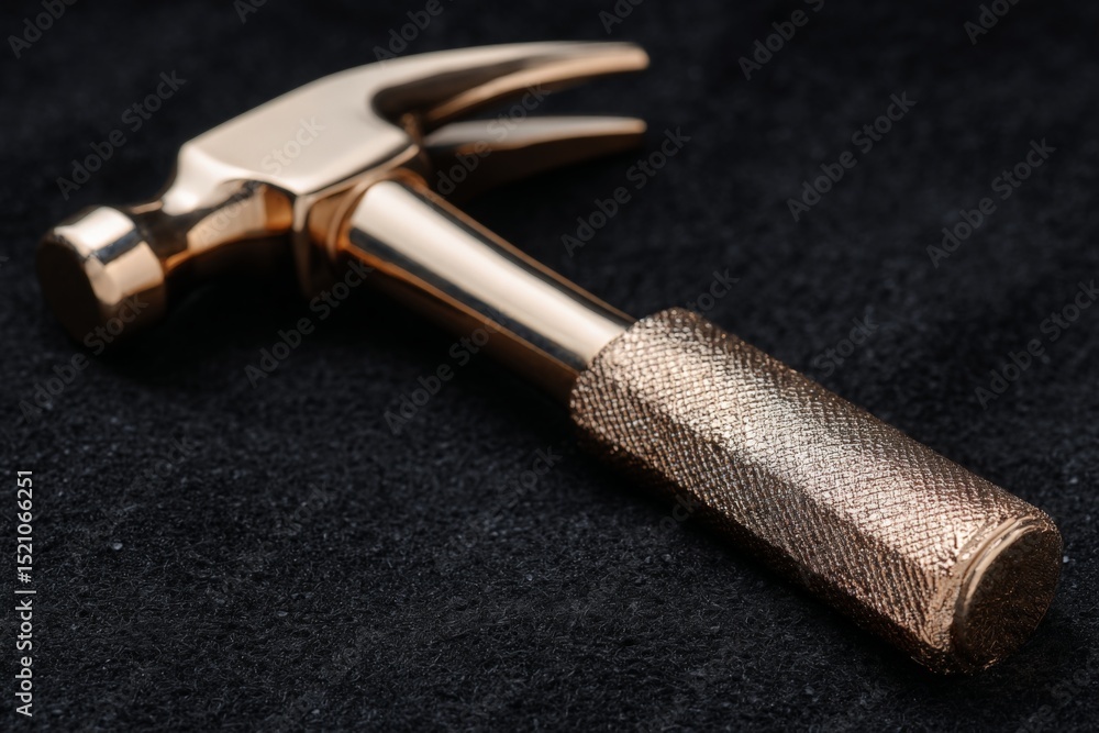 Poster high-quality hammer resting on a textured surface showcasing its shiny metal finish and detailed cra