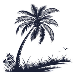 Palm Tree Silhouette – Minimal Black Vector on White Background
