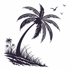 Palm Tree Silhouette – Minimal Black Vector on White Background
