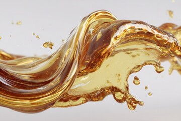 Flowing golden liquid creates dynamic shapes against a neutral background during daylight