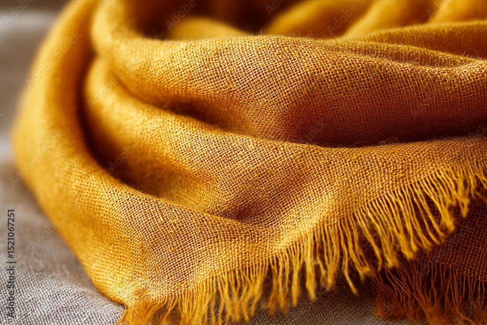 Aufkleber soft golden fabric draped elegantly with delicate fringes creating a cozy atmosphere for any occasio