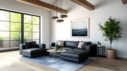 Fototapeta premium Cozy farmhouse style living room with rustic decor