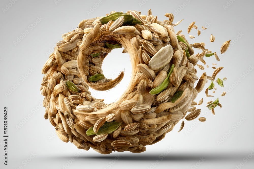 Aufkleber abstract doughnut-shaped composition made of grains and leaves, radiating outwards in a mesmerizing 