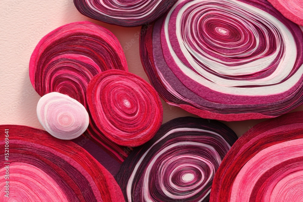 Poster abstract paper art with concentric circles in shades of pink, creating a visually appealing texture 