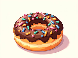 Colorful donut with chocolate glaze and rainbow sprinkles. Perfect for dessert menus, food icons, and sweet treat designs. Generative AI
