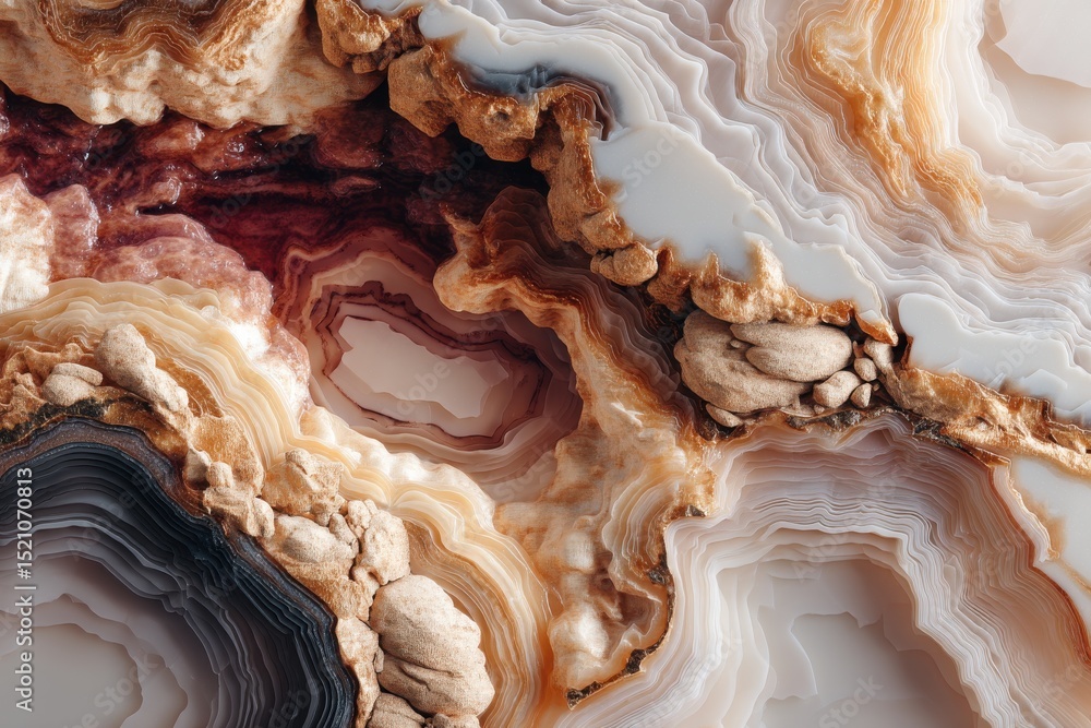 Aufkleber a mesmerizing close-up of layered agate stone, showcasing intricate patterns and rich earth tones, c