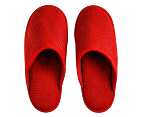 Cozy red slippers designed for comfort, featuring soft texture and open back style, perfect for lounging at home. These slippers add vibrant touch to relaxation time