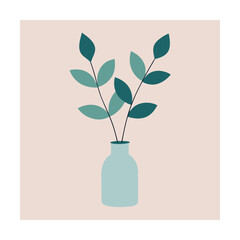 Minimalist Vase with Eucalyptus Leaves Drawing