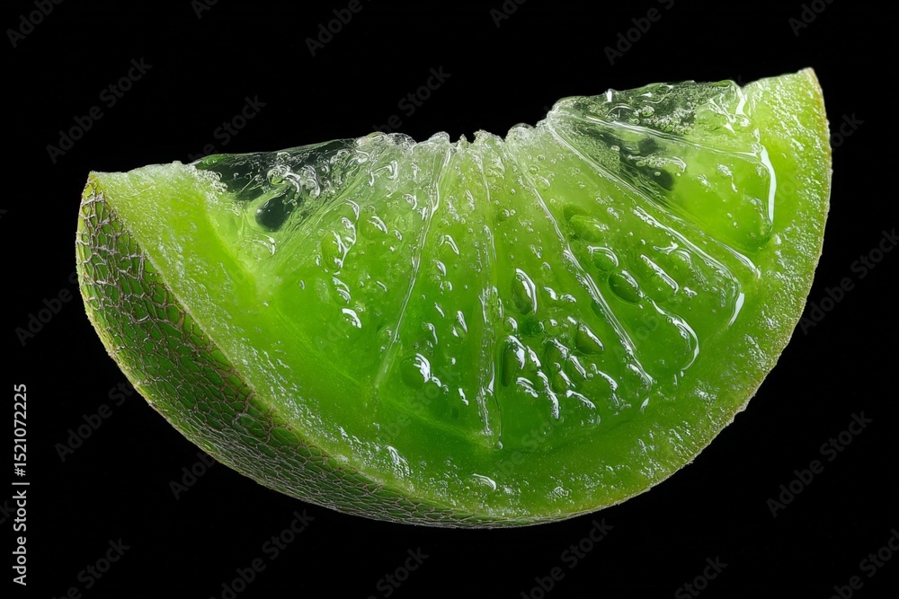 Poster Close-up view of a fresh lime slice showcasing texture and vibrant green color against a dark background