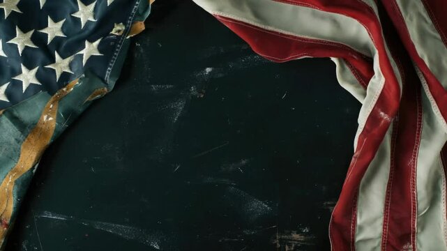An American flag laid flat on a table surface