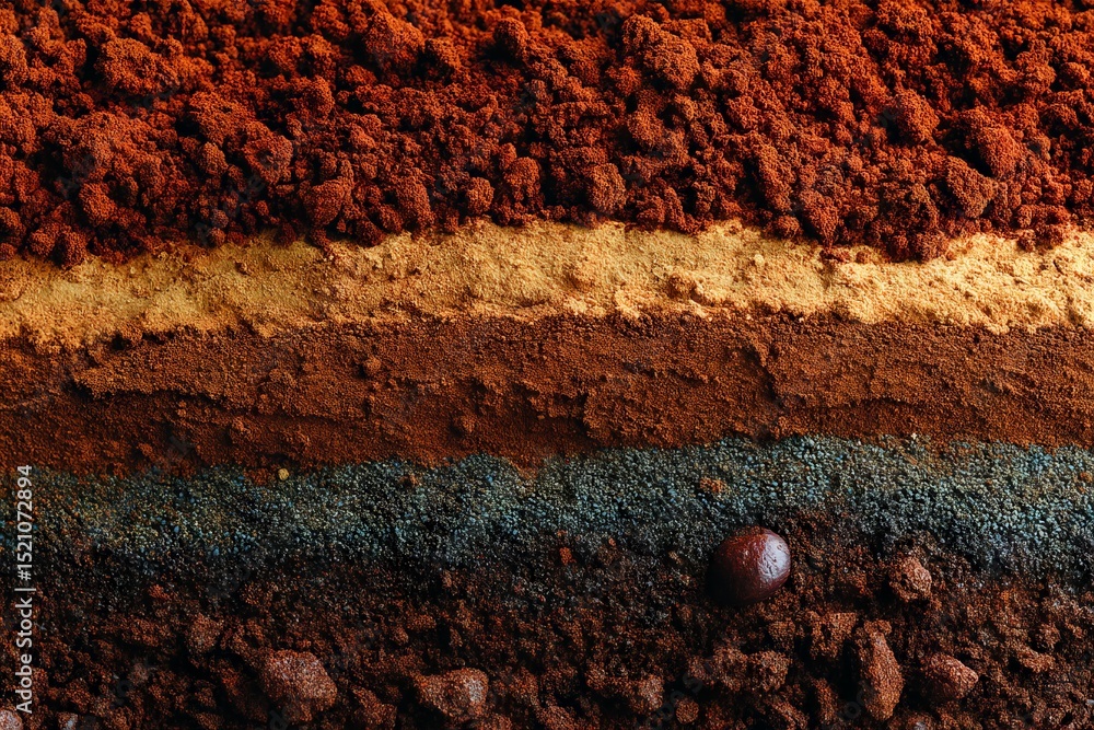 Poster layers of rich coffee grounds and cocoa create an inviting texture in a culinary setting
