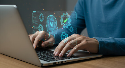 AI-driven automation for programming AI icons and gears, representing the integration and debugging