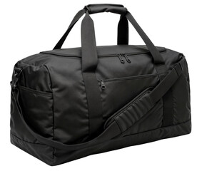 Naklejka premium Spacious black sports duffel bag with a shoulder strap for gym or travel