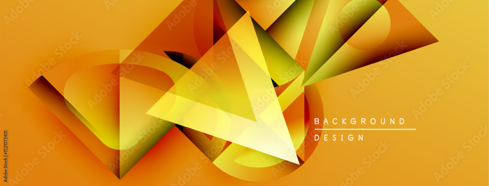 Poster Abstract geometric shapes overlap, creating dynamic orange, yellow composition. Modern design elements suggest movement, depth.