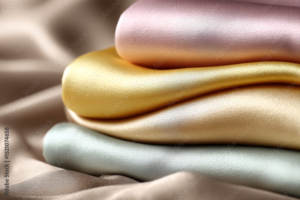 Poster delicate silk fabrics in various hues arranged on soft background