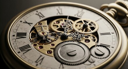 Detailed Close-Up of Antique Pocket Watch Revealing Complex Internal Gears