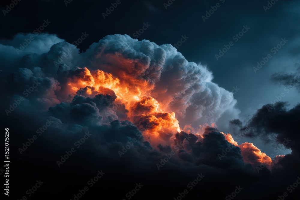 Aufkleber dramatic sky with storm clouds illuminated by sunlight, creating a fiery glow effect, contrasting wi