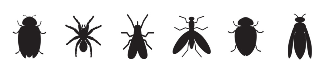 Insect silhouette collection, diverse bug species. Educational visual resource, insect vector set,  Insect vector shapes. Vector illustration